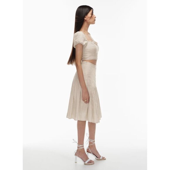 Aritzia WILFRED Wanderer Blue Linen Cropped Puff Sleeve Bustier Blouse, Size S - Picture 12 of 15